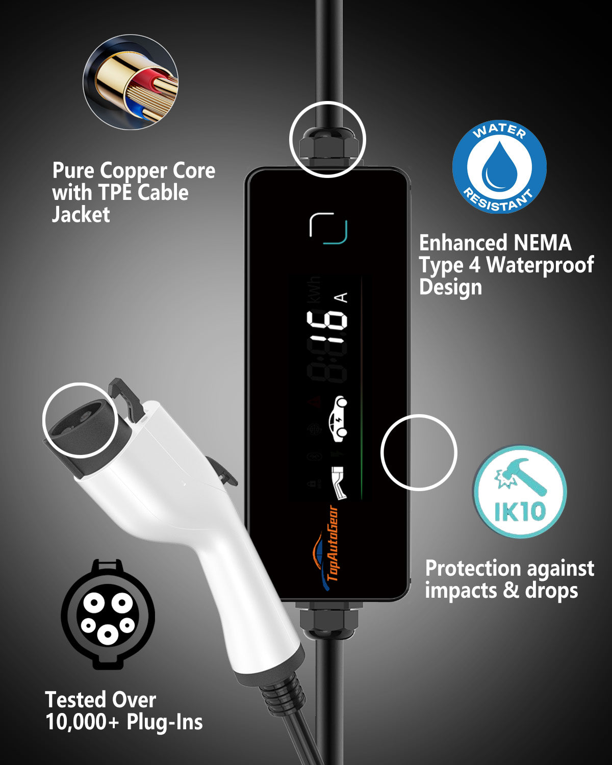 Level 1 & 2 EV Charger for J1772 EVs with J1772 to Tesla Adapter - 16A Mobile Charger with NEMA 6-20 & 5-15 Plugs, Portable Home Charger Compatible with Tesla & J1772 Electric Vehicles
