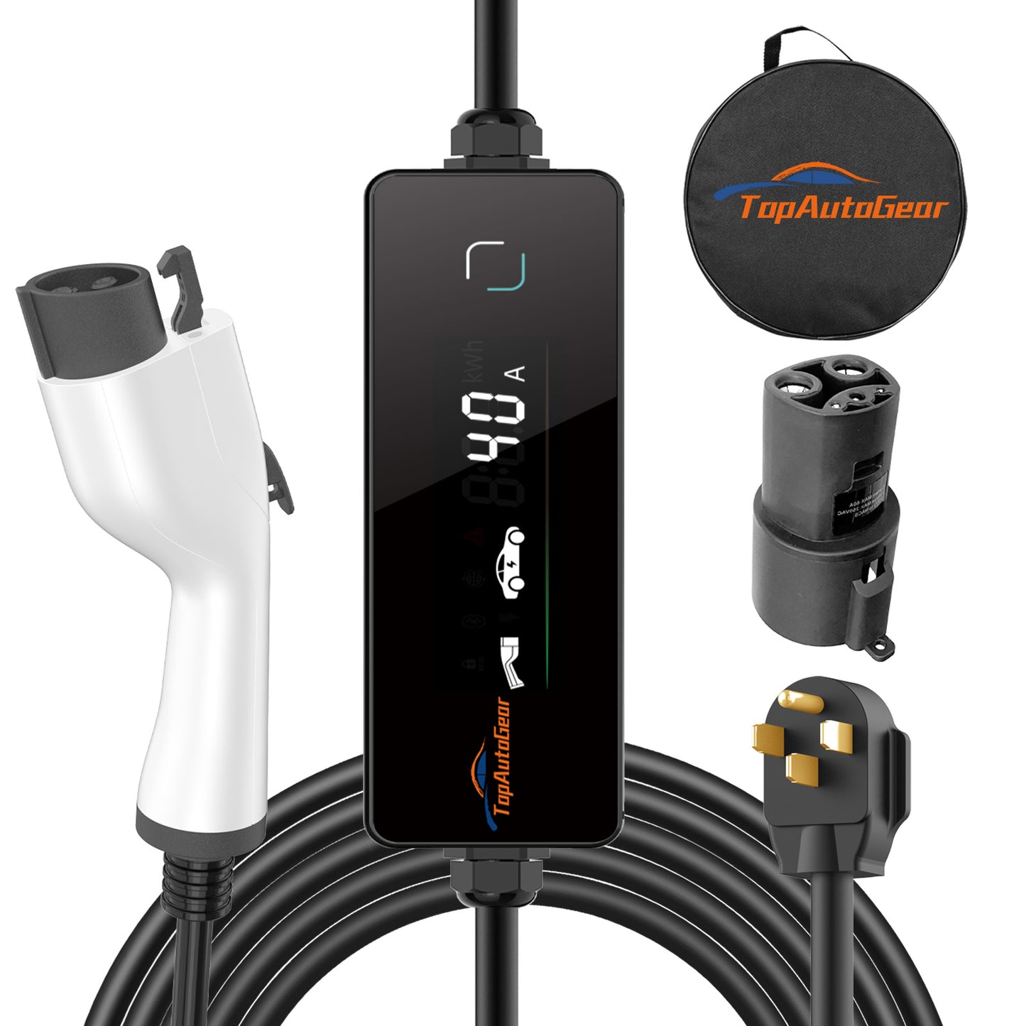 Level 2 EV Charger for J1772 EVs with J1772 to Tesla Adapter - 40A 240V Mobile Charger with 25Ft Cord and NEMA 14-50 Plugs, Portable Home Charger Compatible with Tesla & J1772 Electric Vehicles