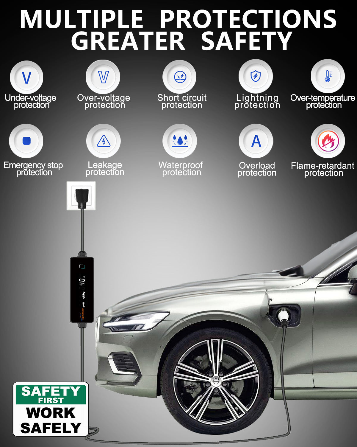 Level 2 EV Charger for J1772 EVs with J1772 to Tesla Adapter - 40A 240V Mobile Charger with 25Ft Cord and NEMA 14-50 Plugs, Portable Home Charger Compatible with Tesla & J1772 Electric Vehicles