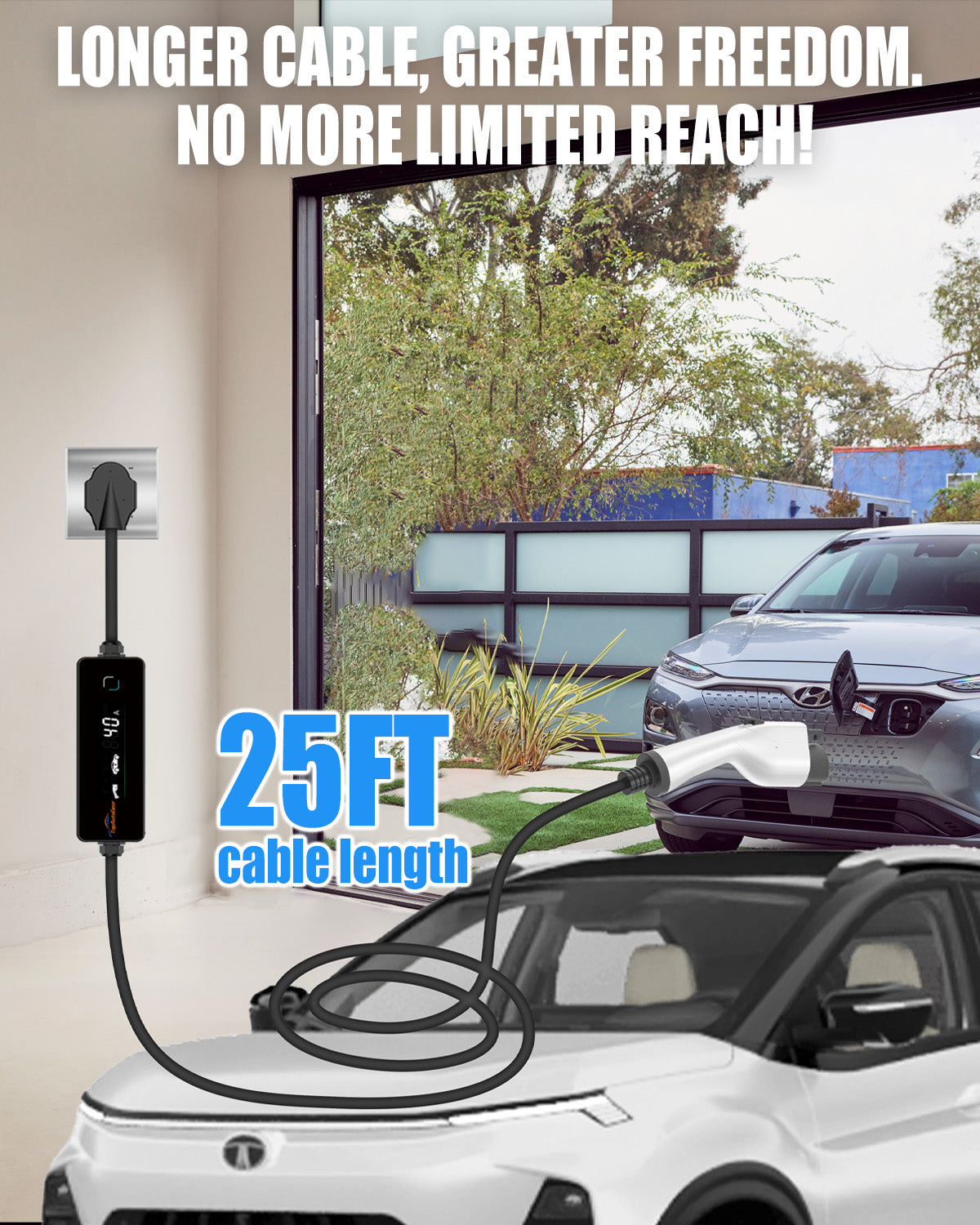 Level 2 EV Charger for J1772 EVs with J1772 to Tesla Adapter - 40A 240V Mobile Charger with 25Ft Cord and NEMA 14-50 Plugs, Portable Home Charger Compatible with Tesla & J1772 Electric Vehicles