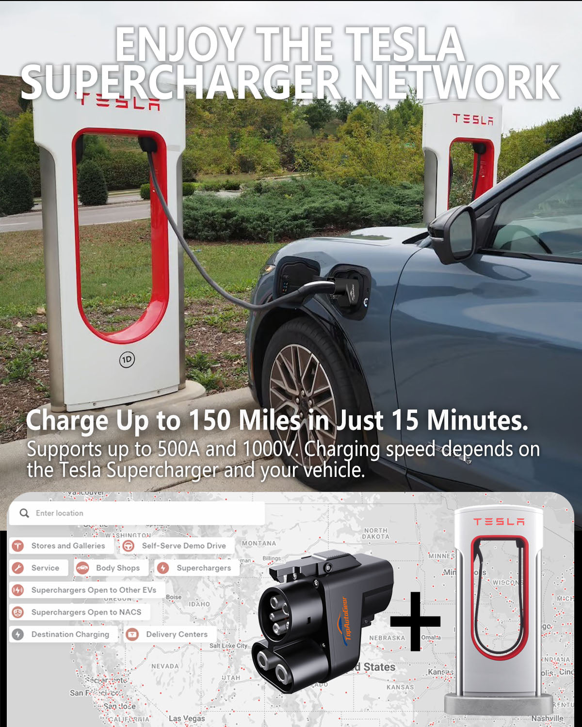 Tesla Charger Adapter,NACS to CCS Adapter for EV Charging at Tesla Supercharger Stations - Fast DC Charging Tesla to CCS Adapter for Ford,Rivian,GM,Volvo,Polestar and Nissan EVs