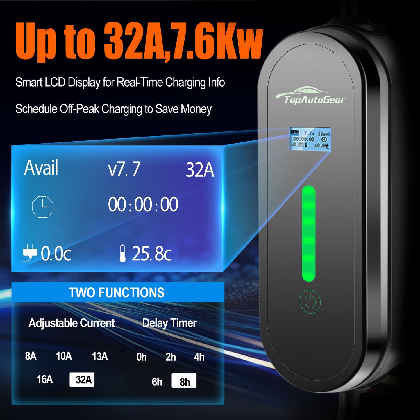 EV Charger 32 Amp(Max) Portable Electric Vehicle Charging Station with 14-50 Plug and 20ft Cord, Compatible with J1772 Electric Cars Household Travel Charger