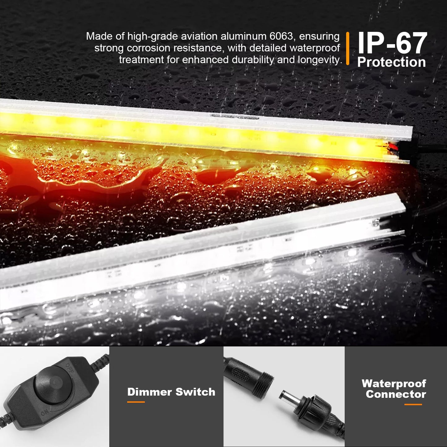 12V LED Light Bars, Dimmable Portable LED Camping String Light, Outdoor Lighting with IP67 Waterproof, Magnetic and Loops Mounting, RV Awning Lights, 4 PCS White