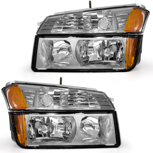 AS Headlight Assembly for 2002-2006 Chevy Avalanche 1500 2500 Black Housing Amber Reflector Passenger and Driver Side