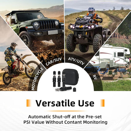TopAutoGear Adjustable Tire Deflator Valve Kit, Auto-Stop Offroad Accessories, 4Pcs