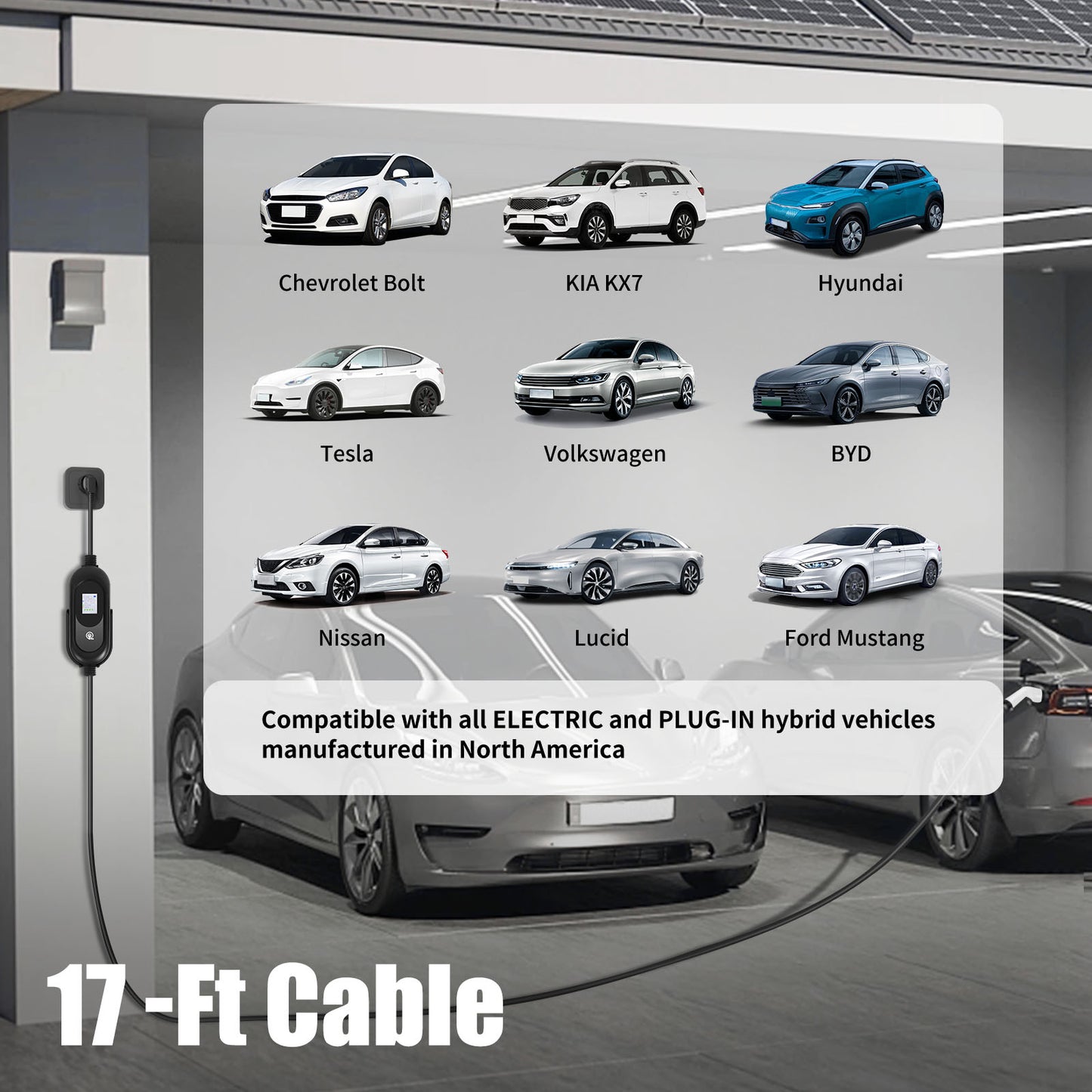 EV Charger Level 1 & 2 16 Amp EV Charging Station Includes NEMA5-15P & 6-20 Plug, Compatible with J1772 Electric Cars Household Travel Travel Portable Charger
