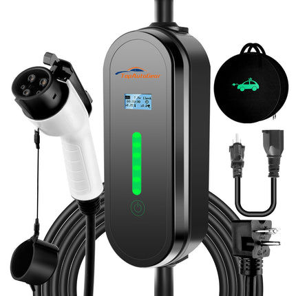 Electric Vehicle Charger Level 1 & 2 16 Amp EV Charging Station Includes NEMA5-15P & 6-20 Plug, Compatible with J1772 Electric Cars Household Travel Travel Portable Charger