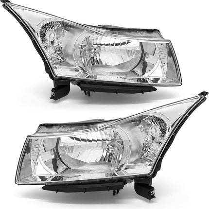 AS Headlight Assembly Compatible with 2011 2012 2013 2014 2015 Chevy Cruze LS/LT/LTZ 2016 Chevrolet Cruze Limited Chrome Housing Clear Reflector Headlamps