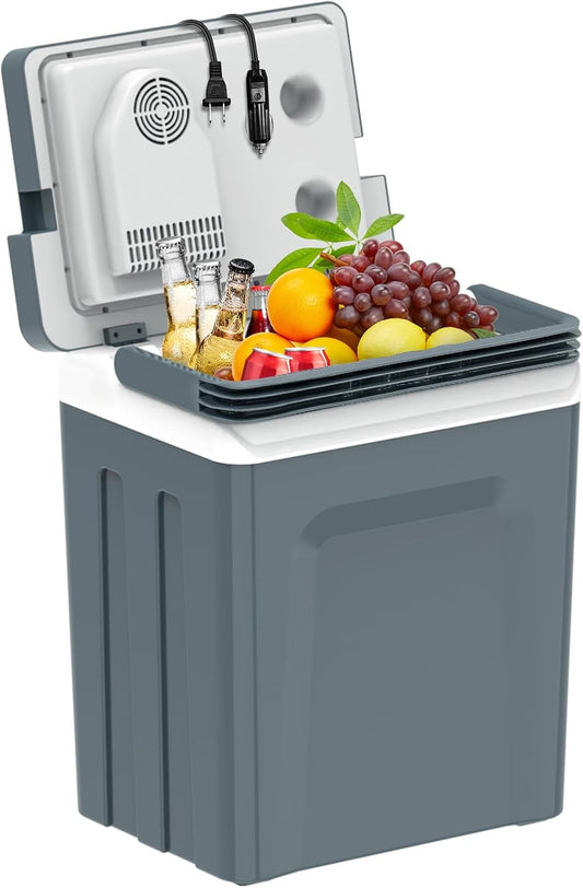 Electric Cooler & Warmer with Handle 26.5 Quart/25L Portable Thermoelectric Fridge for Vehicles & Trucks with 110V AC & 12V DV