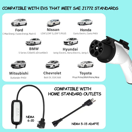 Level 1 Level 2 EV Charger for J1772 Electric Cars 16Amp 110V/240V