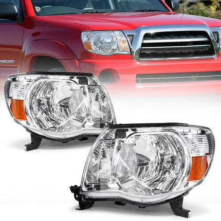 AS For Headlights 2005 2006 2007 2008 2009 2010 2011 Toyota Tacoma Driver and Passenger Side Headlamp Assembly Replacement Chrome Housing Amber Reflector