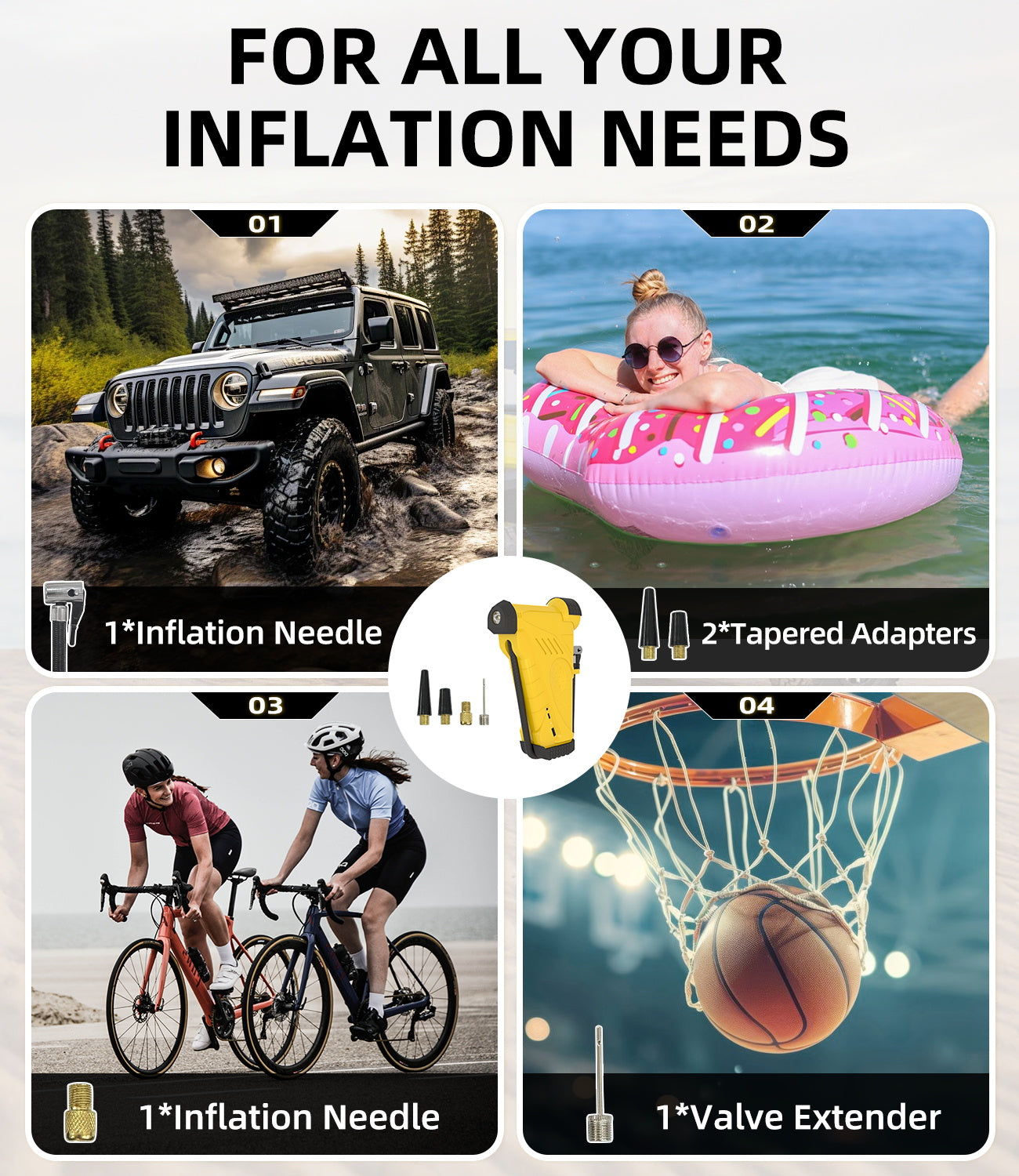 Tire Inflator Portable Air Compressor 150PSI, 20V Battery Supply, 12V Power Supply, Air Pump for Car, Off Road, Truck, Motorcycle, Ball