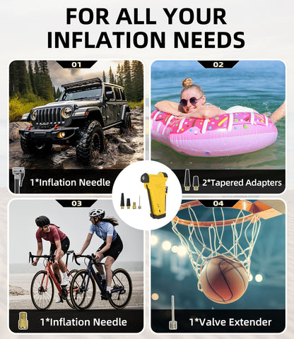 Tire Inflator Portable Air Compressor 150PSI, 20V Battery Supply, 12V Power Supply, Air Pump for Car, Off Road, Truck, Motorcycle, Ball