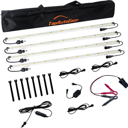 TopAutoGear 12V LED Interior Light Bar Kit Dimmable Camping String Lights Weatherproof IP67, Magnetic & Velcro Mounting, All-in-One Portable Lighting for RV, Camping Tent Car Trailer Boat, White 4Pcs