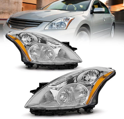 AS Headlight Compatible with 2010 2011 2012 Nissan Altima 4-Door Sedan Headlamp with Chrome Housing Amber Reflector Clear Lens Pair