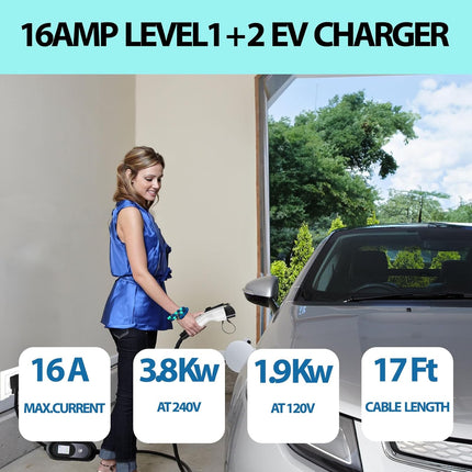 Level 1 Level 2 EV Charger for J1772 Electric Cars 16Amp 110V/240V