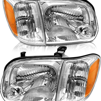 AS Headlight Assembly Compatible with2005 2006 Toyota Tundra Double/Crew Cab and 200-2007 Sequoia Headlamp Chrome Housing Driver and Passenger Side(Not compatible with Regular Cab and Access Cab)