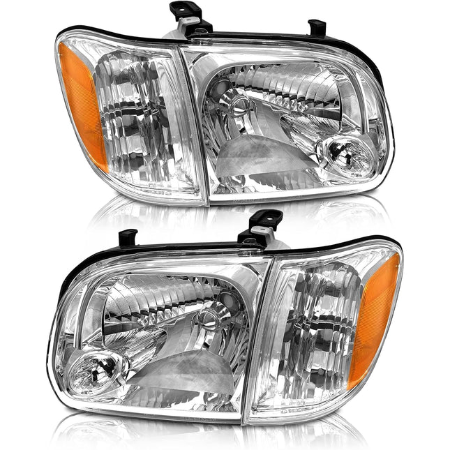 AS Headlight Assembly Compatible with2005 2006 Toyota Tundra Double/Crew Cab and 200-2007 Sequoia Headlamp Chrome Housing Driver and Passenger Side(Not compatible with Regular Cab and Access Cab)