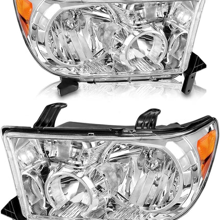 AS Headlights Assembly Compatible 2007 2008 2009 2010 2011 2012 2013 Toyota Tundra (W/o Headlight Leveling Models) /2008-2017 Toyota Sequoia Headlamp (12-14 Models Without Headlight Washer)