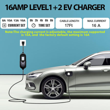 Level 1 Level 2 EV Charger for J1772 Electric Cars 16Amp 110V/240V
