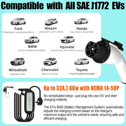 Level 2 EV Charger for J1772 Electric Cars 32Amp 110V/240V
