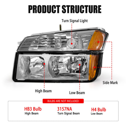 AS Headlight Assembly for 2002-2006 Chevy Avalanche 1500 2500 Black Housing Amber Reflector Passenger and Driver Side