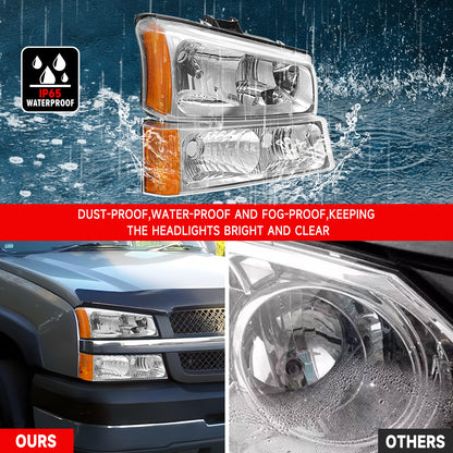 AS Headlight Assembly for 2003 2004 2005 2006 Chevy Silverado/ 03 04 05 06 Avalanche 1500 2500 3500 Headlights Driver and Passenger Side Headlamp Replacement Pair - Not Fits Body Cladding Models