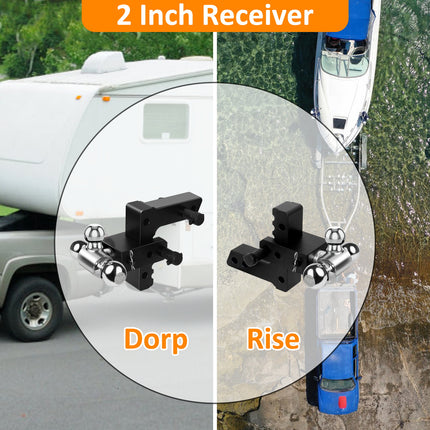 Adjustable Trailer Mount with 2" and 2-5/16" and 1-7/8" Ball, Fit 2 Inch Receiver, 6 Inch Drop/Rise Aluminum Hitch