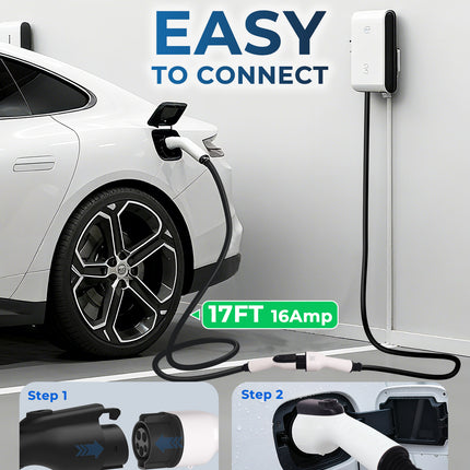 16Amp J1772 EV Charger Extension Cable, 21ft SAE J1772 Extension Cord Compatible with 110V-240V Level 1/Level 2 EV Chargers for J1772 EVs/PHEVs,IP67 Waterproof Car Charger Extension Cable with Bag