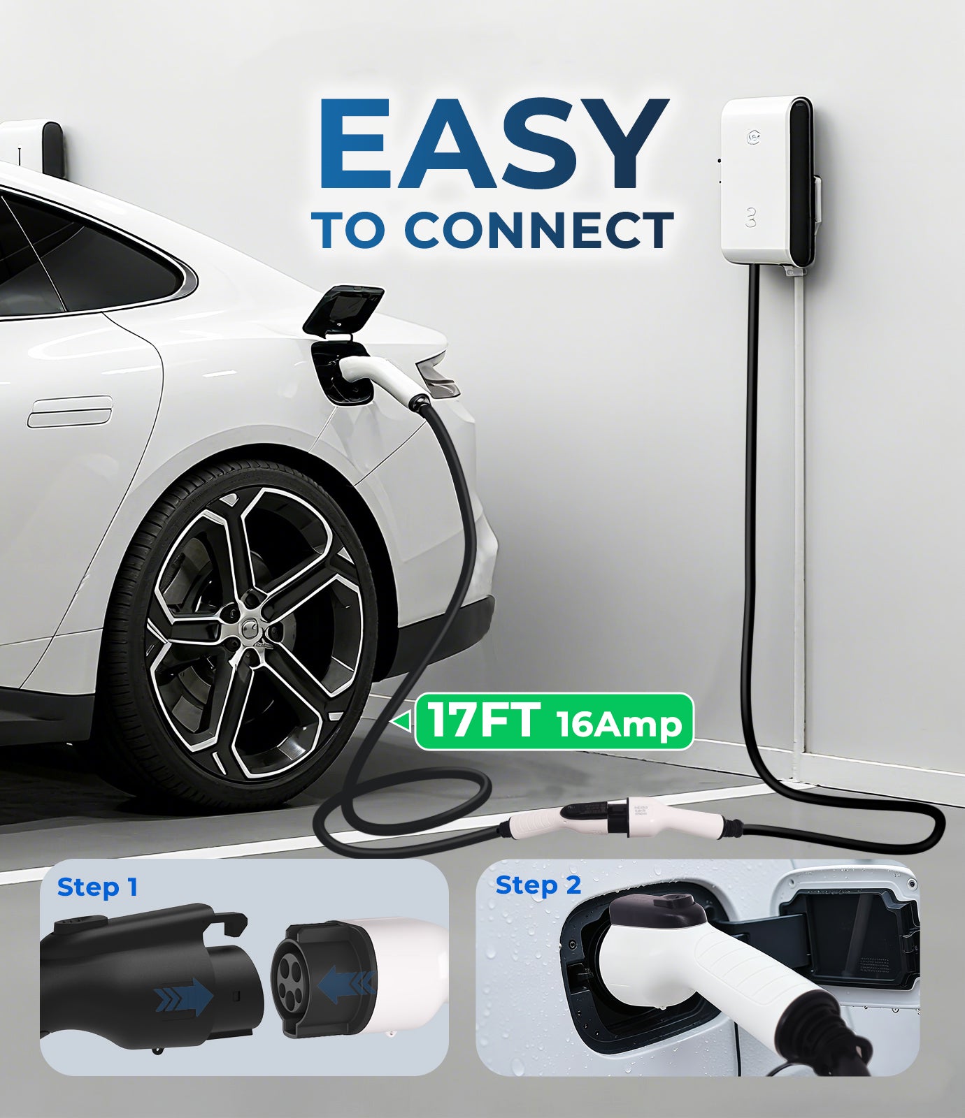 16Amp J1772 EV Charger Extension Cable, 21ft SAE J1772 Extension Cord Compatible with 110V-240V Level 1/Level 2 EV Chargers for J1772 EVs/PHEVs,IP67 Waterproof Car Charger Extension Cable with Bag