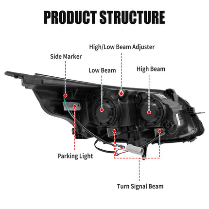 AS Headlight Assembly For 2013 2014 2015 Chevy Malibu Headlights Projector Headlamp Left+Right 13 14 15