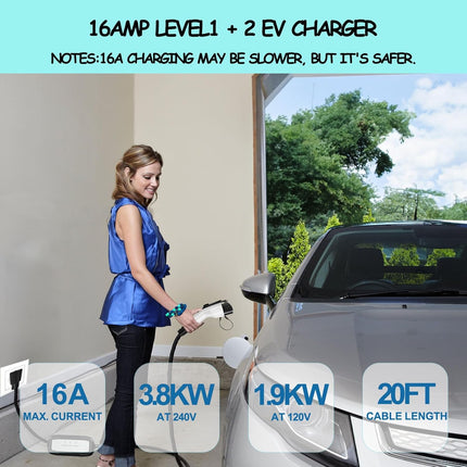 Level 1 Level 2 EV Charger for J1772 Electric Cars 16Amp 110V/240V