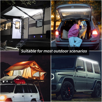 12V LED Light Bars, Dimmable Portable LED Camping String Light, Outdoor Lighting with IP67 Waterproof, Magnetic and Loops Mounting, RV Awning Lights, 4 PCS White