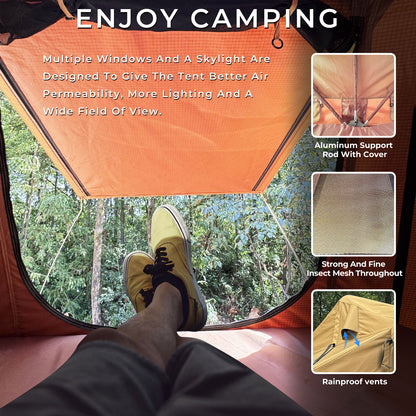 Rooftop Tent, 800D High Density Rip-Stop Waterproof with Telescopic Ladder Thick Mattress & LED Strip Light