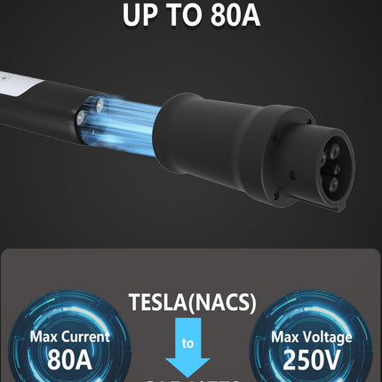 Tesla to J1772 Adapter,  (Max 80A, 250V) - Compatible With EVs & Home Chargers