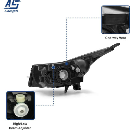 AS Headlight Assembly Compatible with 2011 2012 2013 2014 2015 Chevy Cruze LS/LT/LTZ 2016 Chevrolet Cruze Limited Chrome Housing Clear Reflector Headlamps