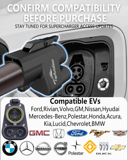 Tesla Supercharger Adapter NACS to CCS - 500 Amp / 1000V DC Fast Charging EV Adapter with Vortex Plug, IP55 Waterproof & Auto Overheat Protection [Check with Your Automaker for Compatibility]