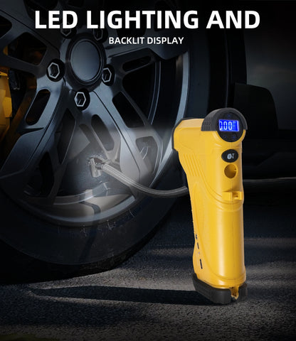 Tire Inflator Portable Air Compressor 150PSI, 20V Battery Supply, 12V Power Supply, Air Pump for Car, Off Road, Truck, Motorcycle, Ball