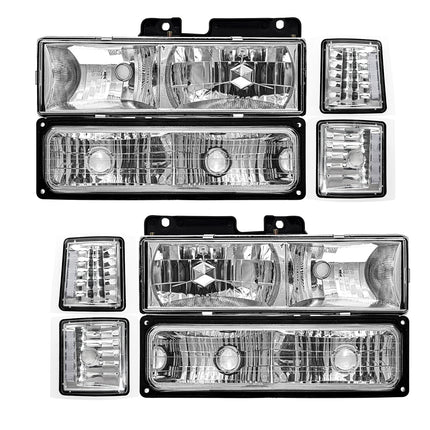 AS Headlights Assembly For 1994 1995 1996 1997 1998 Chevy Silverado/ 94 95 96 97 98 Tahoe/Suburban/C10 Black Housing Clear Lens Amber Reflector(Not compatible on GMC models)