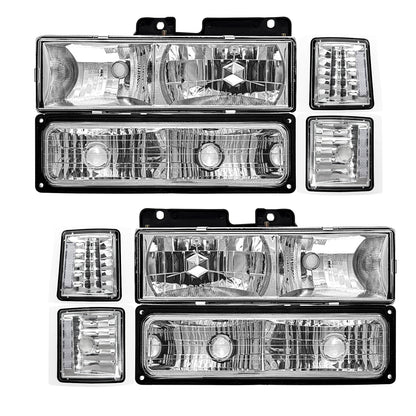 AS Headlights Assembly For 1994 1995 1996 1997 1998 Chevy Silverado/ 94 95 96 97 98 Tahoe/Suburban/C10 Black Housing Clear Lens Amber Reflector(Not compatible on GMC models)