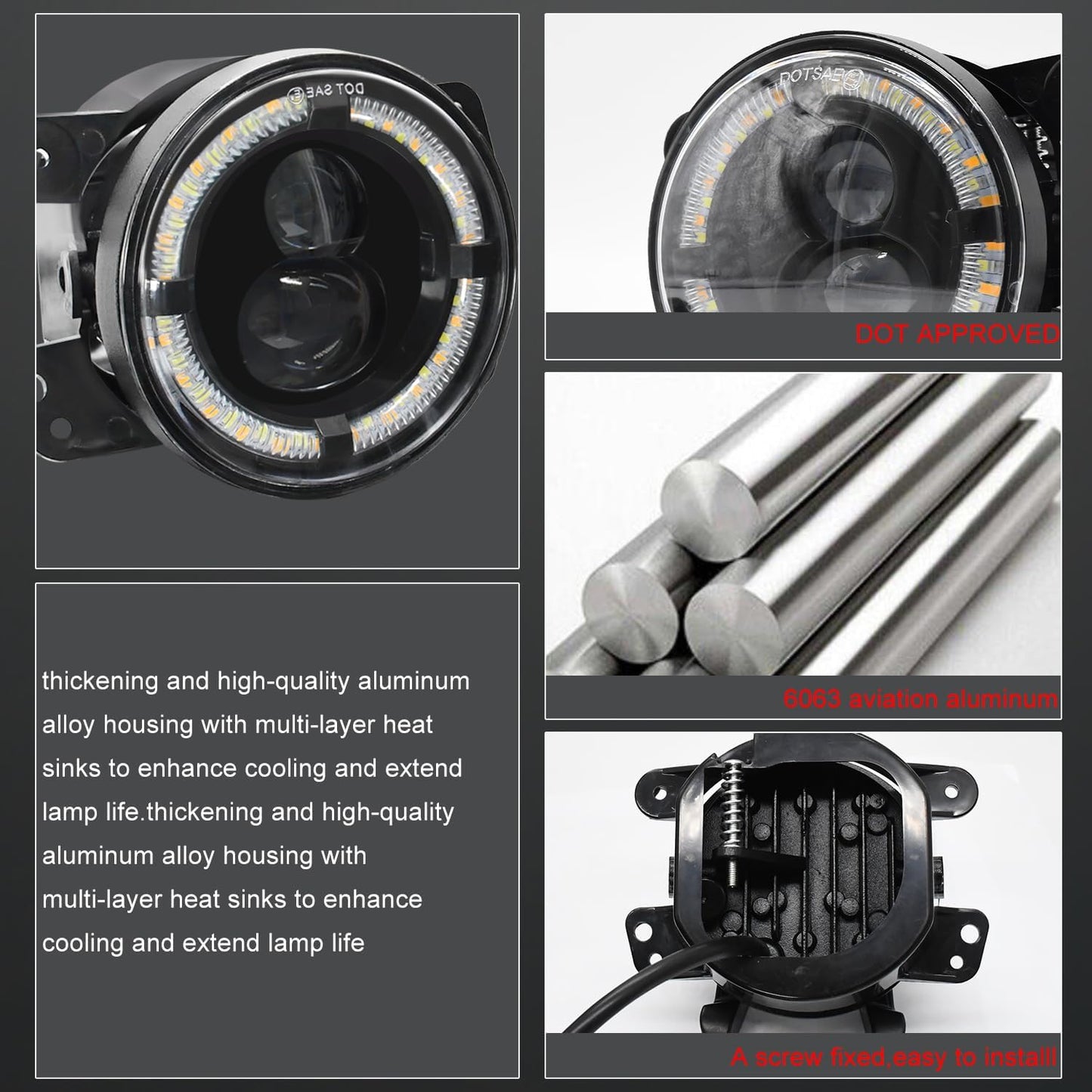 TopAutoGear 4-Inch LED Fog Lights 60W High-Intensity Off-Road Fog Lamp for Driving [ DOT] Compatible with 2007-2018 Jeep Wrangler Unlimited JK