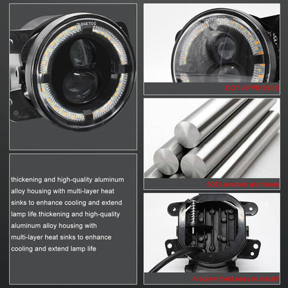 TopAutoGear 4-Inch LED Fog Lights 60W High-Intensity Off-Road Fog Lamp for Driving [ DOT] Compatible with 2007-2018 Jeep Wrangler Unlimited JK