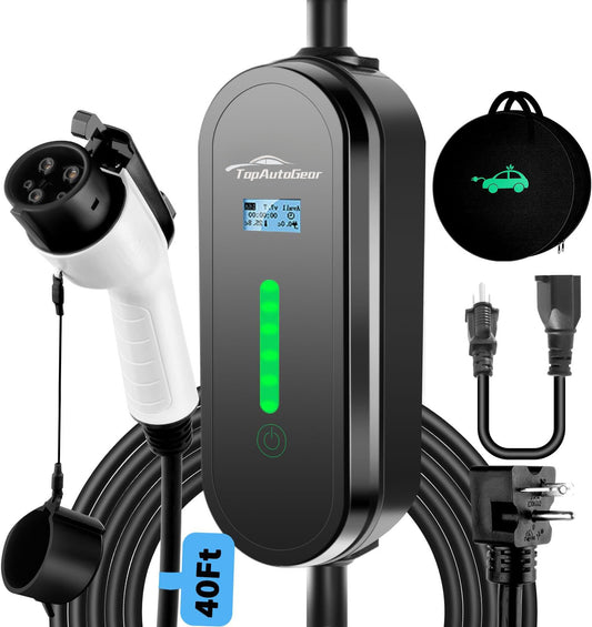 40Ft Cord Electric Vehicle Charger Level 1 & 2 16 Amp EV Charging Station with NEMA5-15P & 6-20 Plug, Compatible with J1772 Electric Cars Household Travel Portable Charger