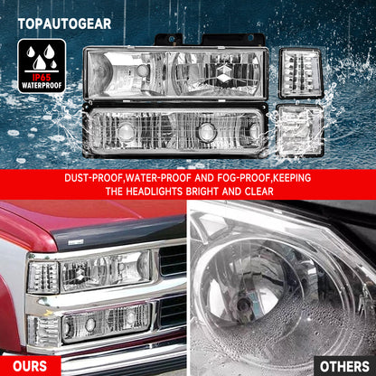 AS Headlights Assembly For 1994 1995 1996 1997 1998 Chevy Silverado/ 94 95 96 97 98 Tahoe/Suburban/C10 Black Housing Clear Lens Amber Reflector(Not compatible on GMC models)
