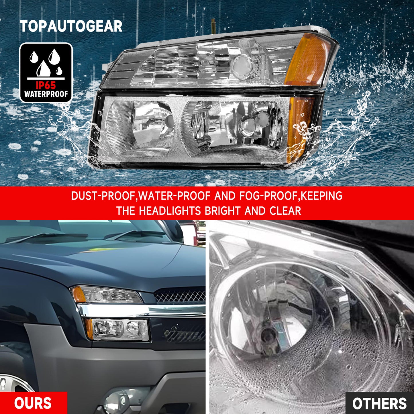 AS Headlight Assembly for 2002-2006 Chevy Avalanche 1500 2500 Black Housing Amber Reflector Passenger and Driver Side