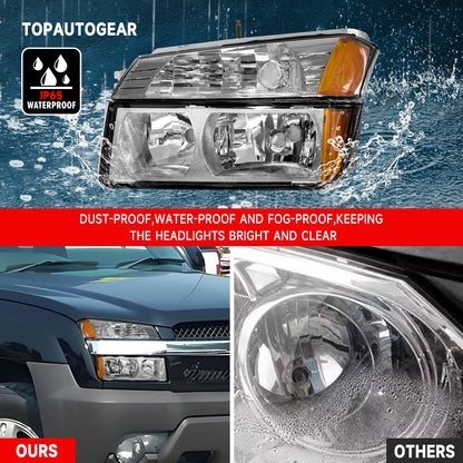 AS Headlight Assembly for 2002-2006 Chevy Avalanche 1500 2500 Black Housing Amber Reflector Passenger and Driver Side