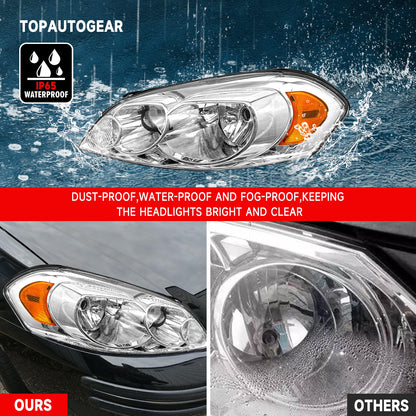 AS Headlight Assembly Compatible with 2006 2007 2008 2009 2010 2011 2012 2013 Chevy Impala 2006 2007 Chevy Monte Carlo Headlights Chrome Housing Amber Reflector Driver and Passenger Side Pair