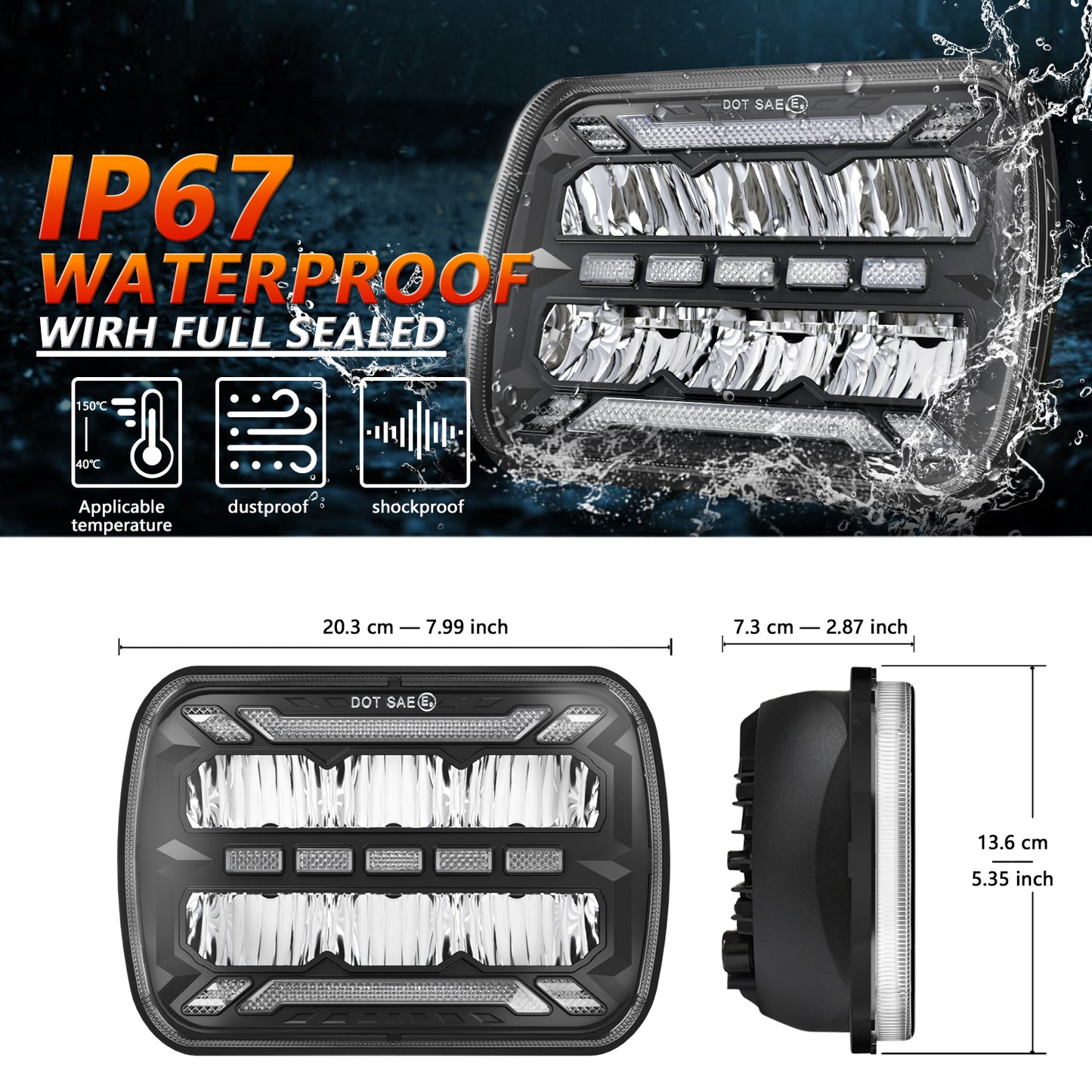 1000% Bright H6054 5x7 7x6 Led Headlights for Jeep Cherokee XJ Wrangler YJ [ DOT][Anti-glare][DRL Turn Signal][Hi/Low Sealed Beam] Ford Chevy GMC Toyota Nissan Dodge etc