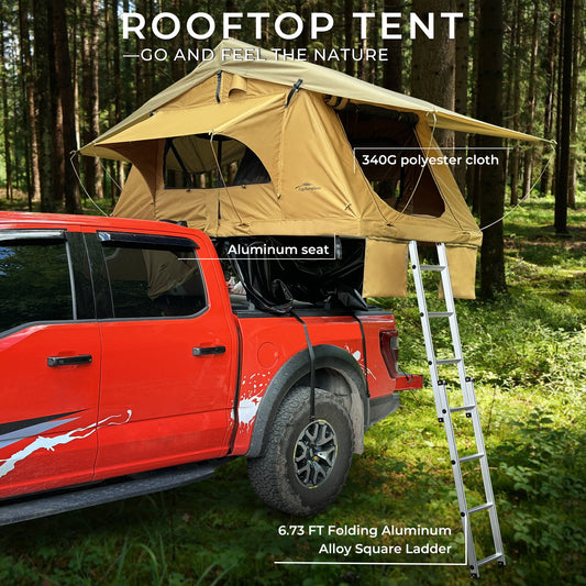 Rooftop Tent for SUV & Truck Camping – 800D Waterproof, Quick-Setup Design with Telescopic Ladder & LED Lighting for 2-3 Person Family Adventures