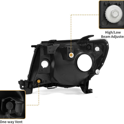 AS For Headlights 2005 2006 2007 2008 2009 2010 2011 Toyota Tacoma Driver and Passenger Side Headlamp Assembly Replacement Chrome Housing Amber Reflector